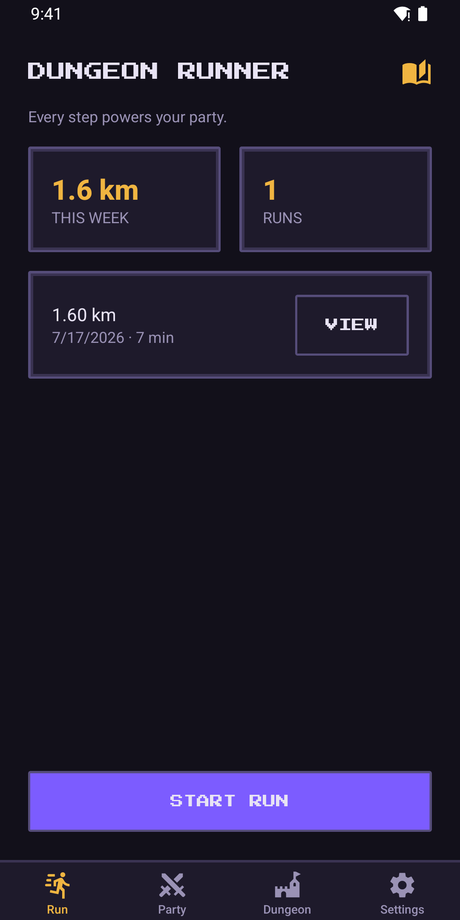 Run tracking home screen